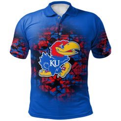 NCAA Kansas Jayhawks Custom Text Number Blue Red Polo Shirt V2