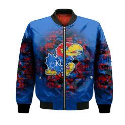 Alternative view of NCAA Kansas Jayhawks Custom Text Number Blue Red Bomber Jacket V2