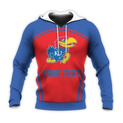 NCAA Kansas Jayhawks Custom Text Number Blue Red Pullover Hoodie