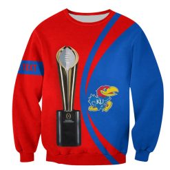 Alternative view of NCAA Kansas Jayhawks Custom Text Champions Red Blue Sweatshirt