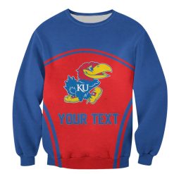 Alternative view of NCAA Kansas Jayhawks Custom Text Number Blue Red Sweatshirt