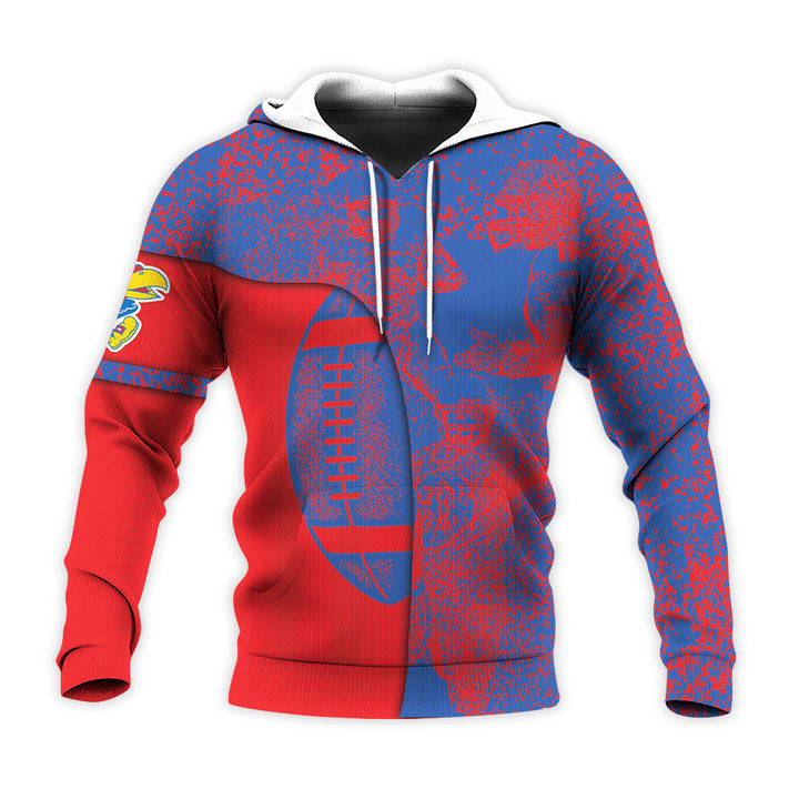 NCAA Kansas Jayhawks Blue Red Pullover Hoodie V2