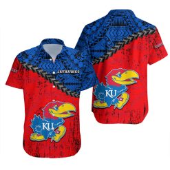NCAA Kansas Jayhawks Blue Red Hawaiian Shirt V3