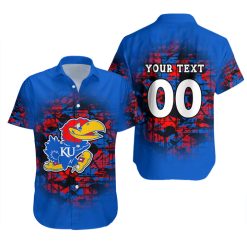 NCAA Kansas Jayhawks Custom Text Number Blue Red Hawaiian Shirt V2