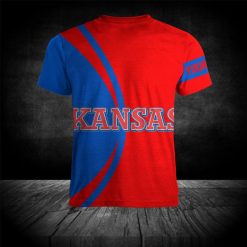 Alternative view of NCAA Kansas Jayhawks Custom Text Champions Red Blue T-Shirt