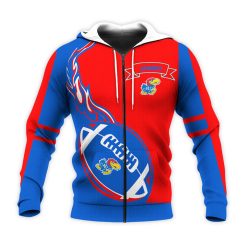 NCAA Kansas Jayhawks Blue Red Zip Up Hoodie