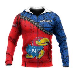 NCAA Kansas Jayhawks Blue Red Zip Up Hoodie V3