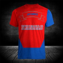 Alternative view of NCAA Kansas Jayhawks Blue Red T-Shirt