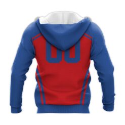 Alternative view of NCAA Kansas Jayhawks Custom Text Number Blue Red Zip Up Hoodie