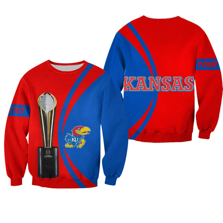NCAA Kansas Jayhawks Custom Text Champions Red Blue Sweatshirt