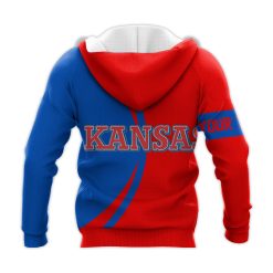 Alternative view of NCAA Kansas Jayhawks Custom Text Champions Red Blue Pullover Hoodie
