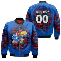 NCAA Kansas Jayhawks Custom Text Number Blue Red Bomber Jacket V2