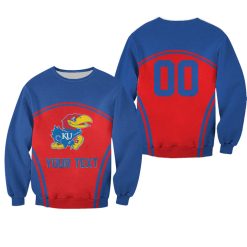 NCAA Kansas Jayhawks Custom Text Number Blue Red Sweatshirt