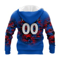 Alternative view of NCAA Kansas Jayhawks Custom Text Number Blue Red Zip Up Hoodie V2