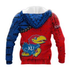 Alternative view of NCAA Kansas Jayhawks Blue Red Zip Up Hoodie V3