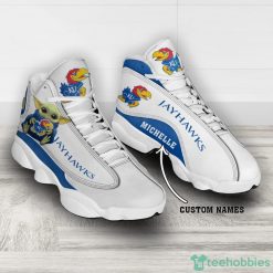 Alternative view of NCAA Kansas Jayhawks Custom Name Baby Yoda Air Jordan 13 Shoes