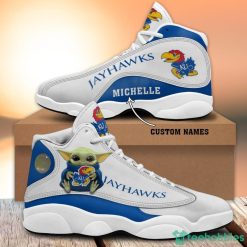 NCAA Kansas Jayhawks Custom Name Baby Yoda Air Jordan 13 Shoes