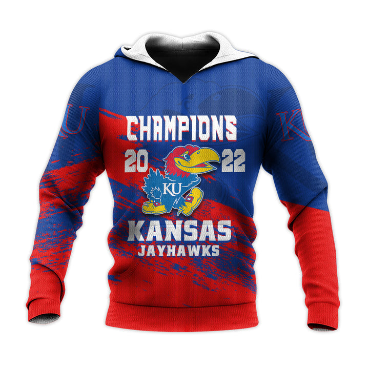 NCAA Kansas Jayhawks Blue Red Champions 2022 Pullover Hoodie
