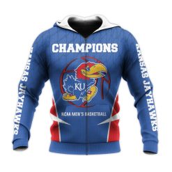 NCAA Kansas Jayhawks Blue Basketball Champions Zip Up Hoodie