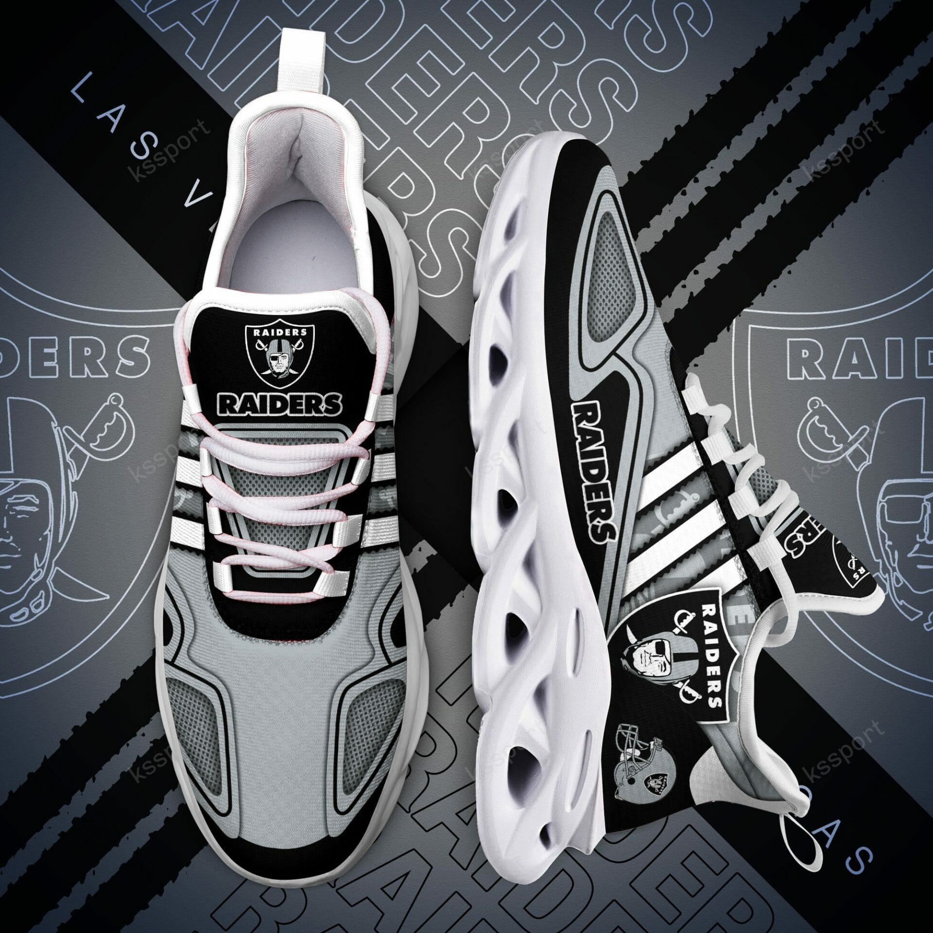 NFL Las Vegas Raiders Silver Black Max Soul Shoes NFL Las Vegas Raiders Silver Black Max Soul Shoes