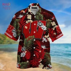 Alternative view of NCAA Wisconsin Badgers Custom Name Big Logo Hawaiian Shirt