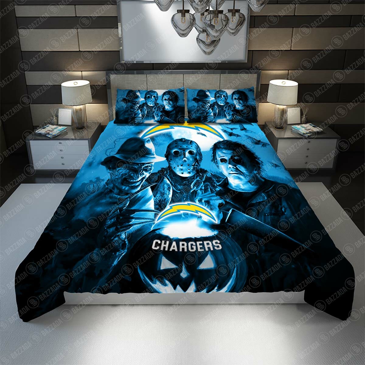 NFL Los Angeles Chargers Halloween Blue Night Bedding Set