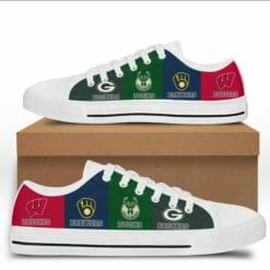 NCAA Wisconsin Badgers Wisconsin Badgers, Green Bay Packers, Milwaukee Brewers, Milwaukee Bucks FLAG Low Top Shoes - Image 2