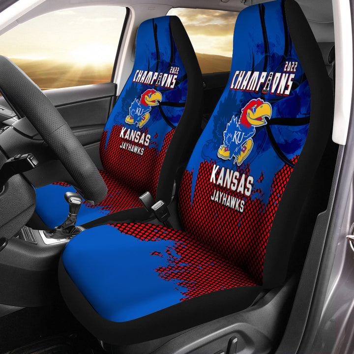 NCAA Kansas Jayhawks Blue Red Champions 2022 Car Seat Covers