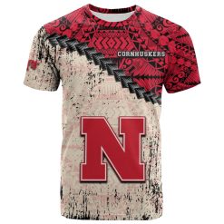 NCAA Nebraska Cornhuskers Red Cream Polynesian T-Shirt
