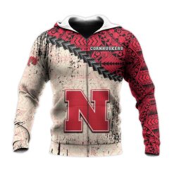 NCAA Nebraska Cornhuskers Red Cream Polynesian Zip Up Hoodie