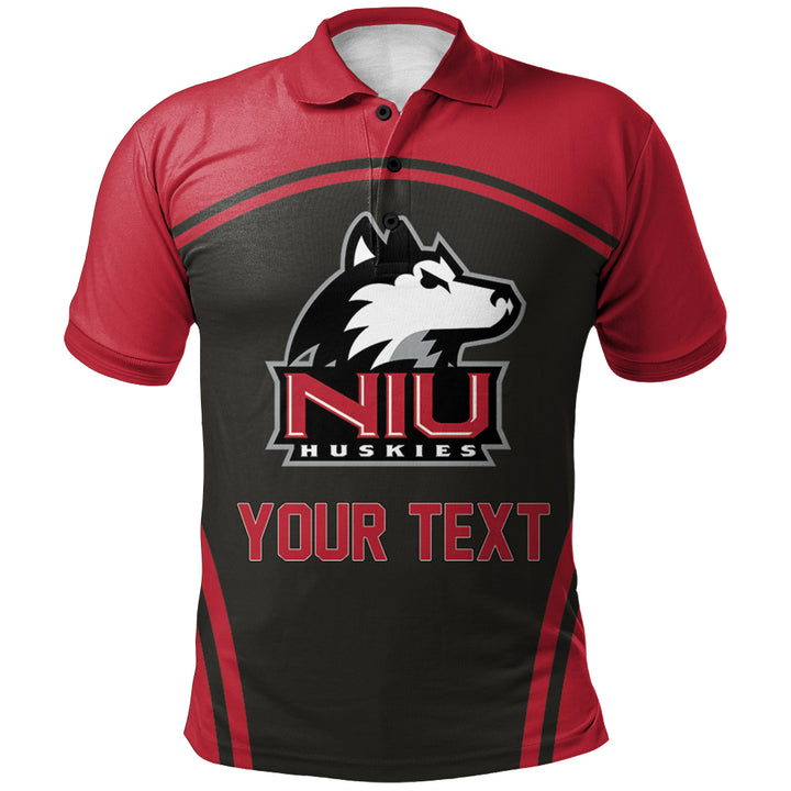 NCAA Northern Illinois Huskies Custom Text Number Red Black Polo Shirt V2