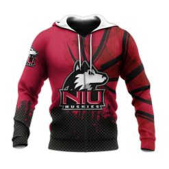 NCAA Northern Illinois Huskies Custom Text Number Red Black Zip Up Hoodie V4