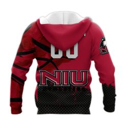 Alternative view of NCAA Northern Illinois Huskies Custom Text Number Red Black Zip Up Hoodie V4