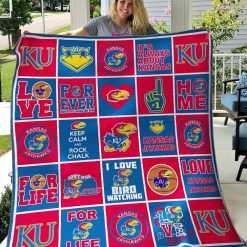 NCAA Kansas Jayhawks Blue Red Quilt Blanket V2
