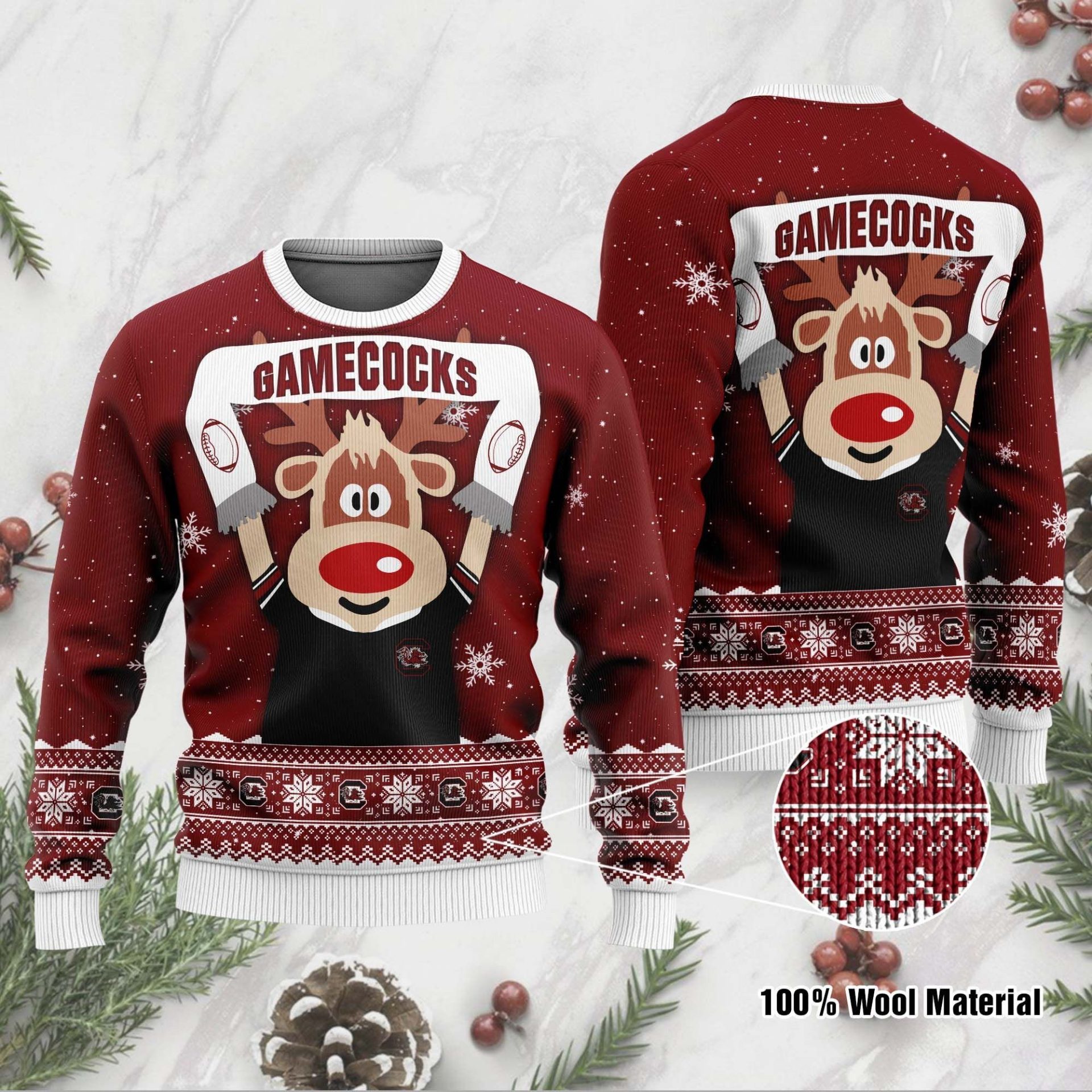 NCAA South Carolina Gamecocks Garnet Ugly Christmas Sweater NCAA South Carolina Gamecocks Garnet Ugly Christmas Sweater
