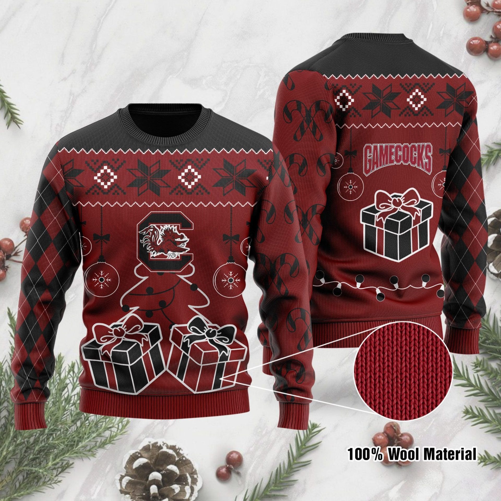 NCAA South Carolina Gamecocks Garnet Black Ugly Christmas Sweater NCAA South Carolina Gamecocks Garnet Black Ugly Christmas Sweater