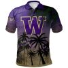 NCAA Washington Huskies Coconut Tree Tropical Polo Shirt