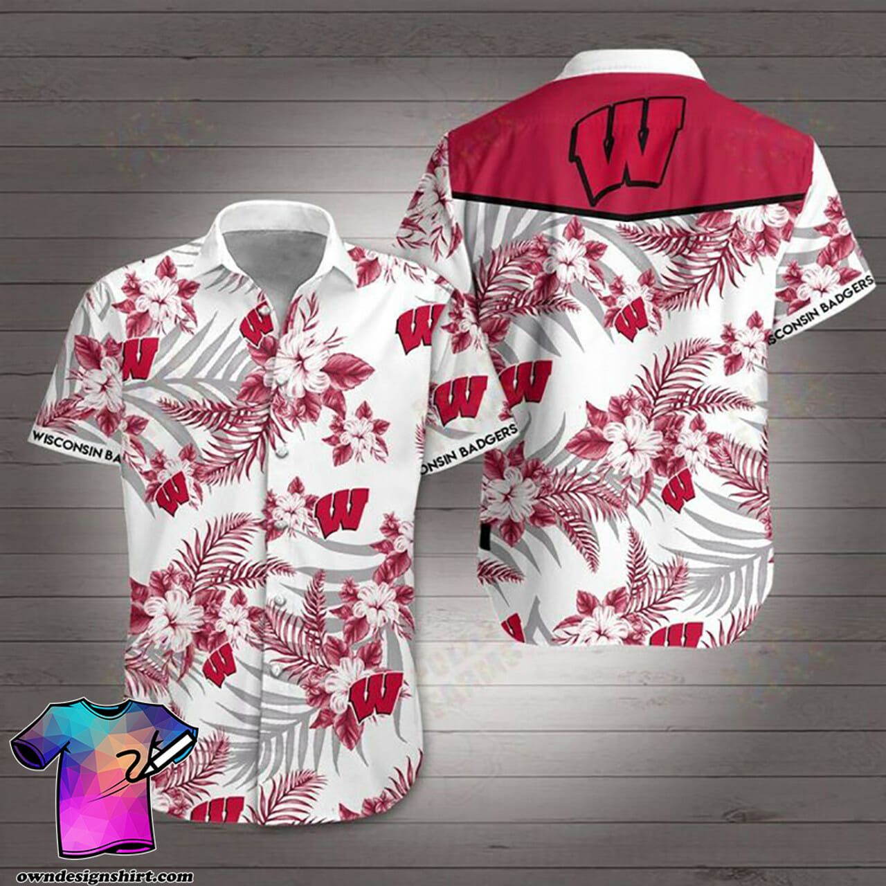 NCAA Wisconsin Badgers White Hawaiian Shirt