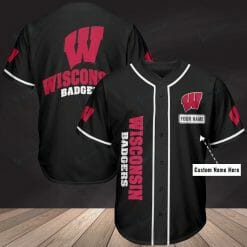 NCAA Wisconsin Badgers Custom Name Black Baseball Jersey