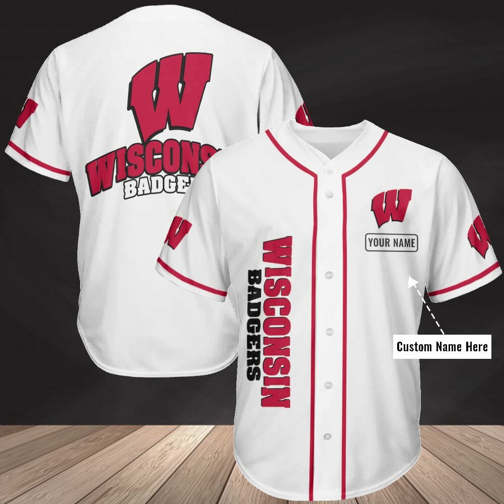 NCAA Wisconsin Badgers Custom Name White Baseball Jersey