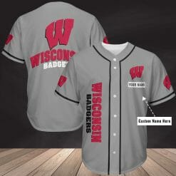 NCAA Wisconsin Badgers Custom Name Gray Baseball Jersey