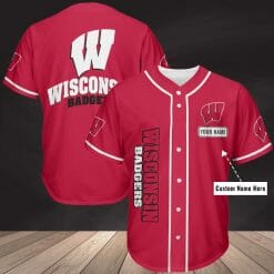 NCAA Wisconsin Badgers Custom Name Red Baseball Jersey