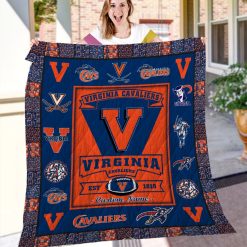 NCAA Virginia Cavaliers Custom Name Blue Orange Quilt Blanket