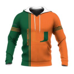 NCAA Miami Hurricanes Custom Text Number Orange Green Pullover Hoodie V5