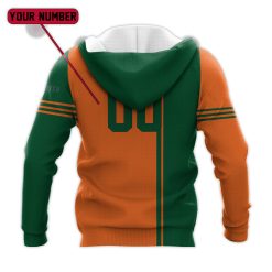 Alternative view of NCAA Miami Hurricanes Custom Text Number Orange Green Pullover Hoodie V5