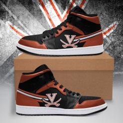 Alternative view of NCAA Virginia Cavaliers Orange Black Air Jordan 1 High Sneakers V2