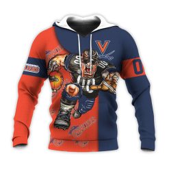 NCAA Virginia Cavaliers Custom Number Orange Blue Pullover Hoodie V2