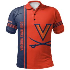 NCAA Virginia Cavaliers Custom Text Number Orange Blue Polo Shirt