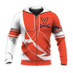 NCAA Virginia Cavaliers Orange White Zip Up Hoodie V4