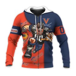 NCAA Virginia Cavaliers Custom Number Orange Blue Zip Up Hoodie V2